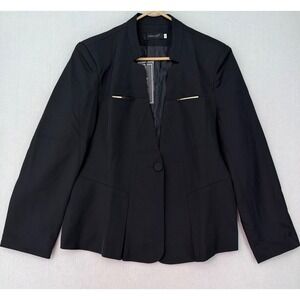 Yunclos Black Blazer Jacket Cutout Neck Gold Bar Accents Size XL NWT